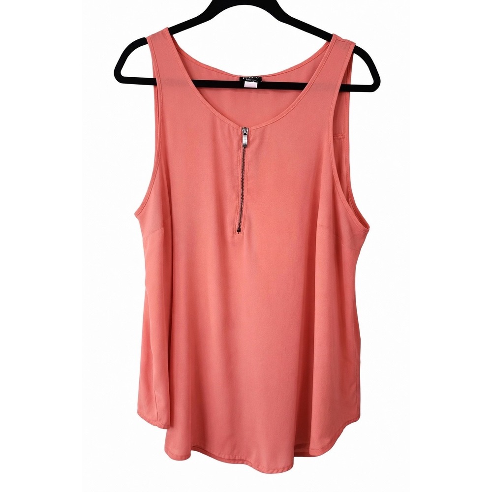 Torrid Tank Women 1X Coral Pink Zip Front Georgette Office Chic Flowy Blouse